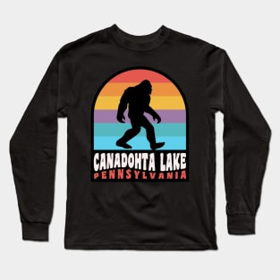 Canadohta Lake Pennsylvania Bigfoot Sasquatch Retro Sunset Long Sleeve T-Shirt